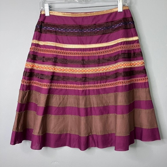 THE Limited A-Line Ribbon Trim Striped Purple Gold Bohemian Skirt Women's Size 0 - Picture 13 of 15